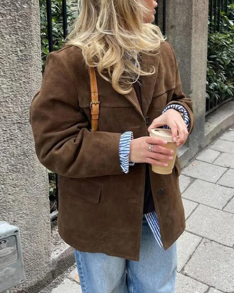 Old Hollywood Glam suede midi jacket