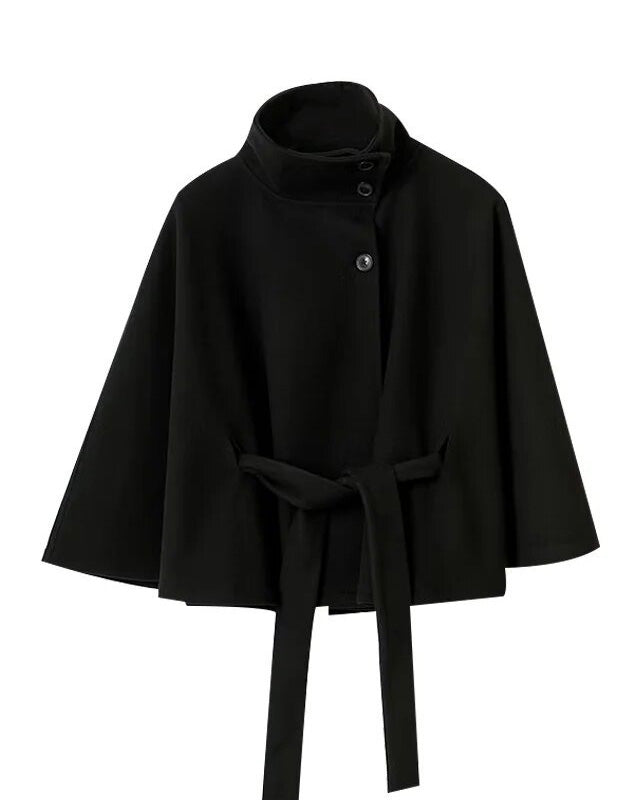 Highland Moor Stand collar belt single-breasted woolen coat