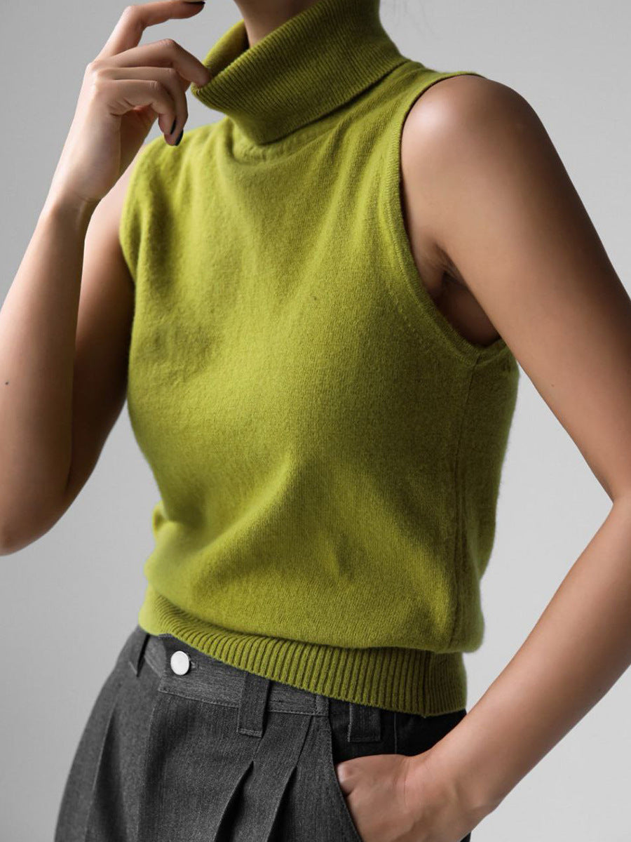 Pull sans manches à col roulé, haut sans manches simple