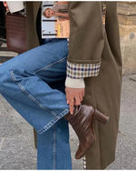 Maple Trail Plaid lined single-breasted trench coat