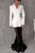 Zweiteiliges Set aus langärmligem Satinoberteil und lockerem elastischem Netzrock