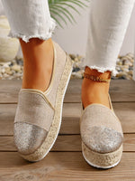 Stitched toe straw thick sole slip-on shoes