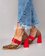 Sandales léopard à talons hauts et bout pointu