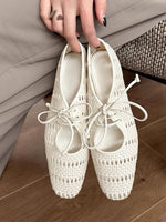 Chaussures Mary Jane vintage tissées à lacets creux et bout carré à talon épais