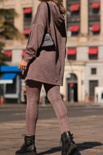 Ensemble deux pièces sweat-shirt à capuche avec poche kangourou de couleur unie et pantalon de survêtement slim