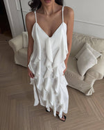 Ruffled V-neck Sling Slit long Dress