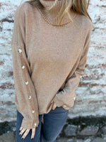 Turtleneck long sleeves button-down sleeves sweater