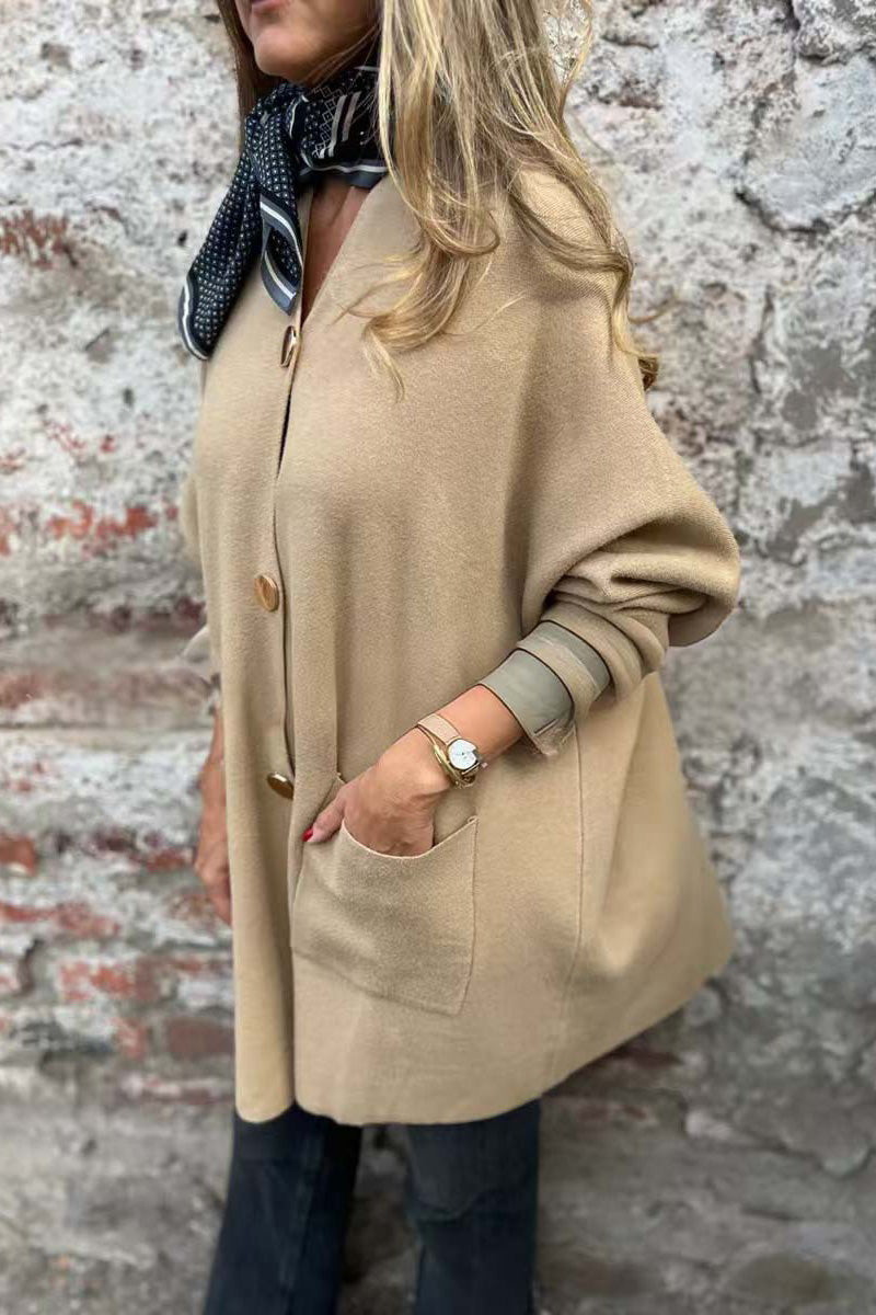 Mid-length solid color single-breasted V-neck cardigan jacket