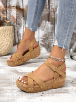 Thick wedge strappy studded sandals