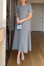 Temperament solid color waist loose hem midi dress