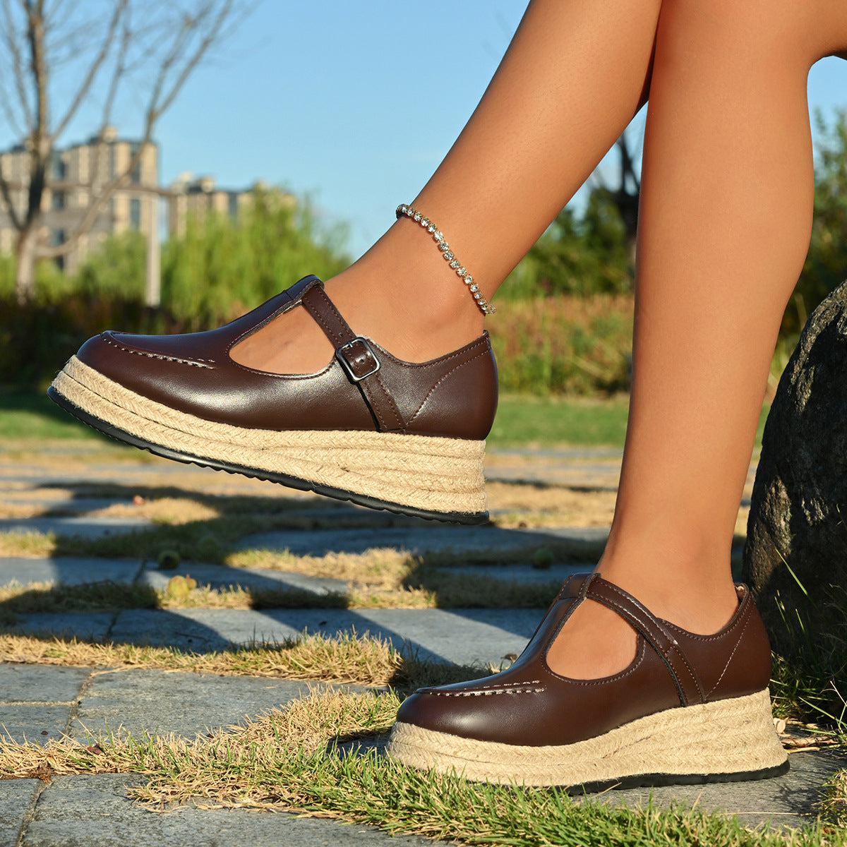 Wedge Espadrilles Mary Jane Platform Shoes