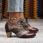 Retro ethnic thick high heels ankle Martin boots