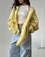 Single-breasted dachshund embroidered loose knit jacket