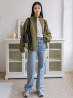 Cozy solid color stand collar zipper knitted cardigan top