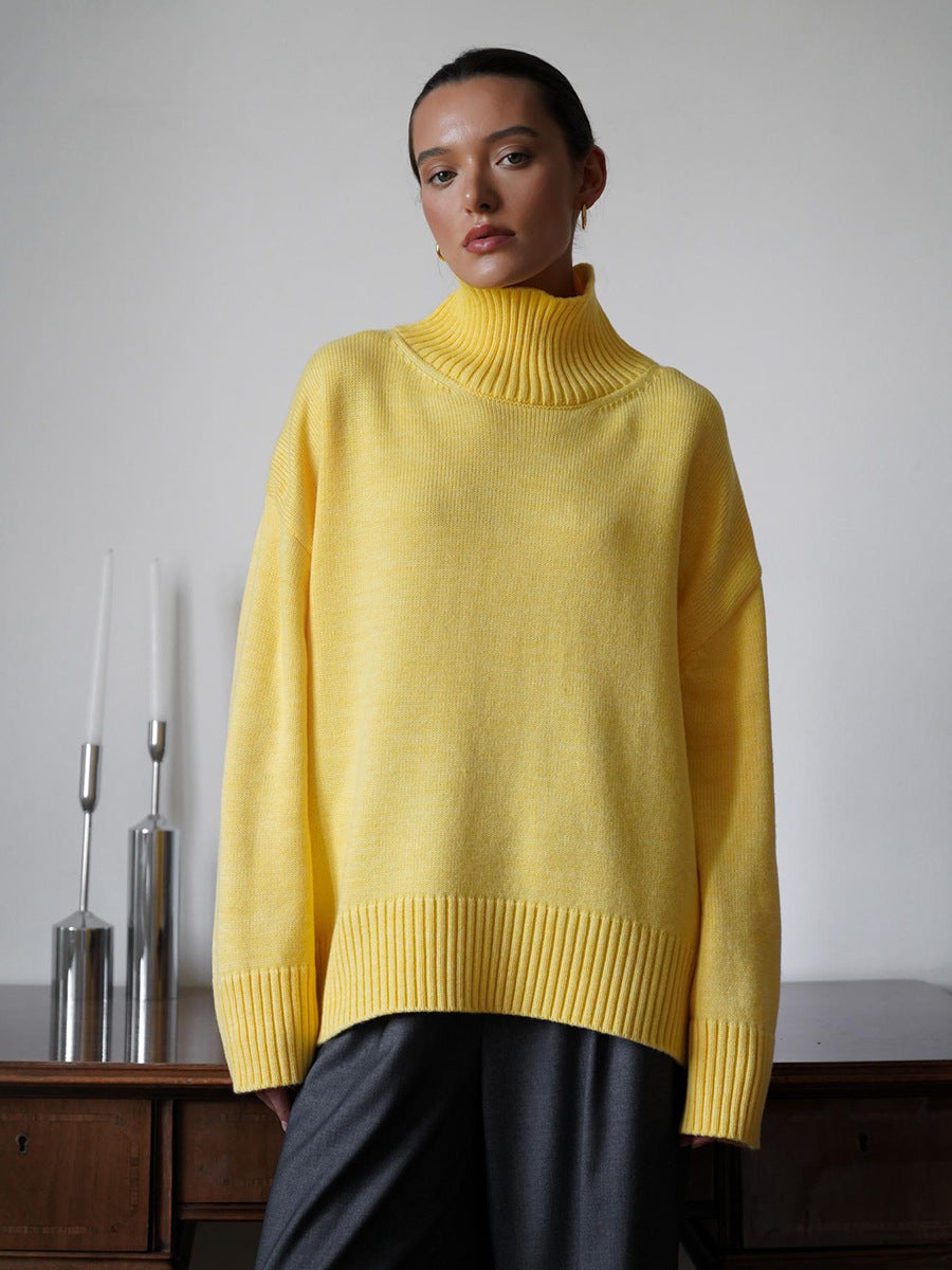 Pull ample en tricot à col roulé de couleur unie et confortable