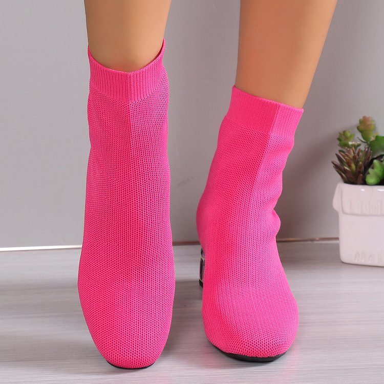 Bottines en tricot à talon orné de strass