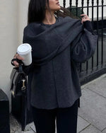 Parisian Boulevard Asymmetric scarf cropped knitted jacket