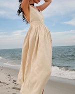 Trägerloses, rückenfreies Kleid aus reiner Baumwolle mit V-Ausschnitt