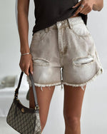 Short en jean ample gris délavé vintage vieilli