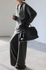 Thickened V-neck loose knitted sweater wide-leg pants two-piece set