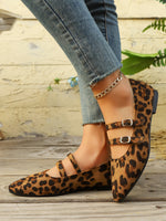 Mocassini piatti in pelle scamosciata leopardata a doppio petto