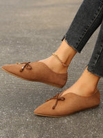 Canvas suede bow pointed toe flat slip-ons