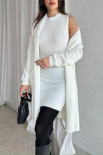 Solid color sleeveless round neck dress knitted cardigan two-piece set
