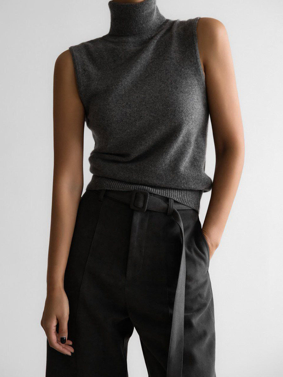 Pull sans manches à col roulé, haut sans manches simple