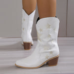 Bottes Martin à bout pointu et talon bloc à motif étoilé