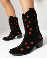 Chunky heeled five-pointed star low boots