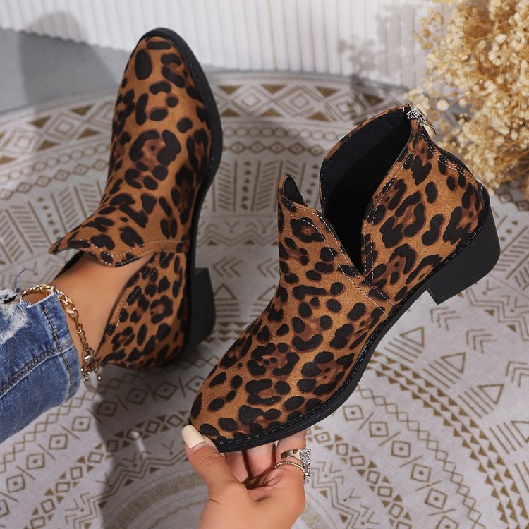Chaussures Chelsea simples léopard en daim marron