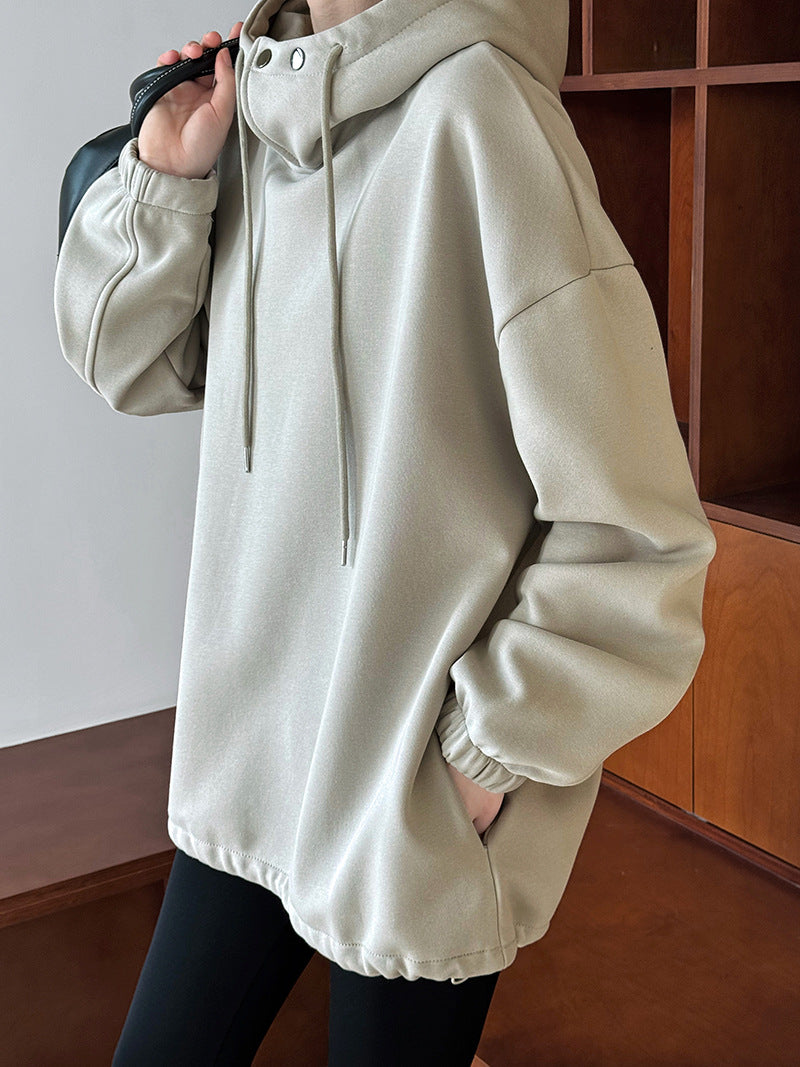 Halbhoher Kragen mit Knopfdetails, dicker, lockerer Kapuzenpullover