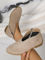 Side zipper round toe suede square heel ankle boots
