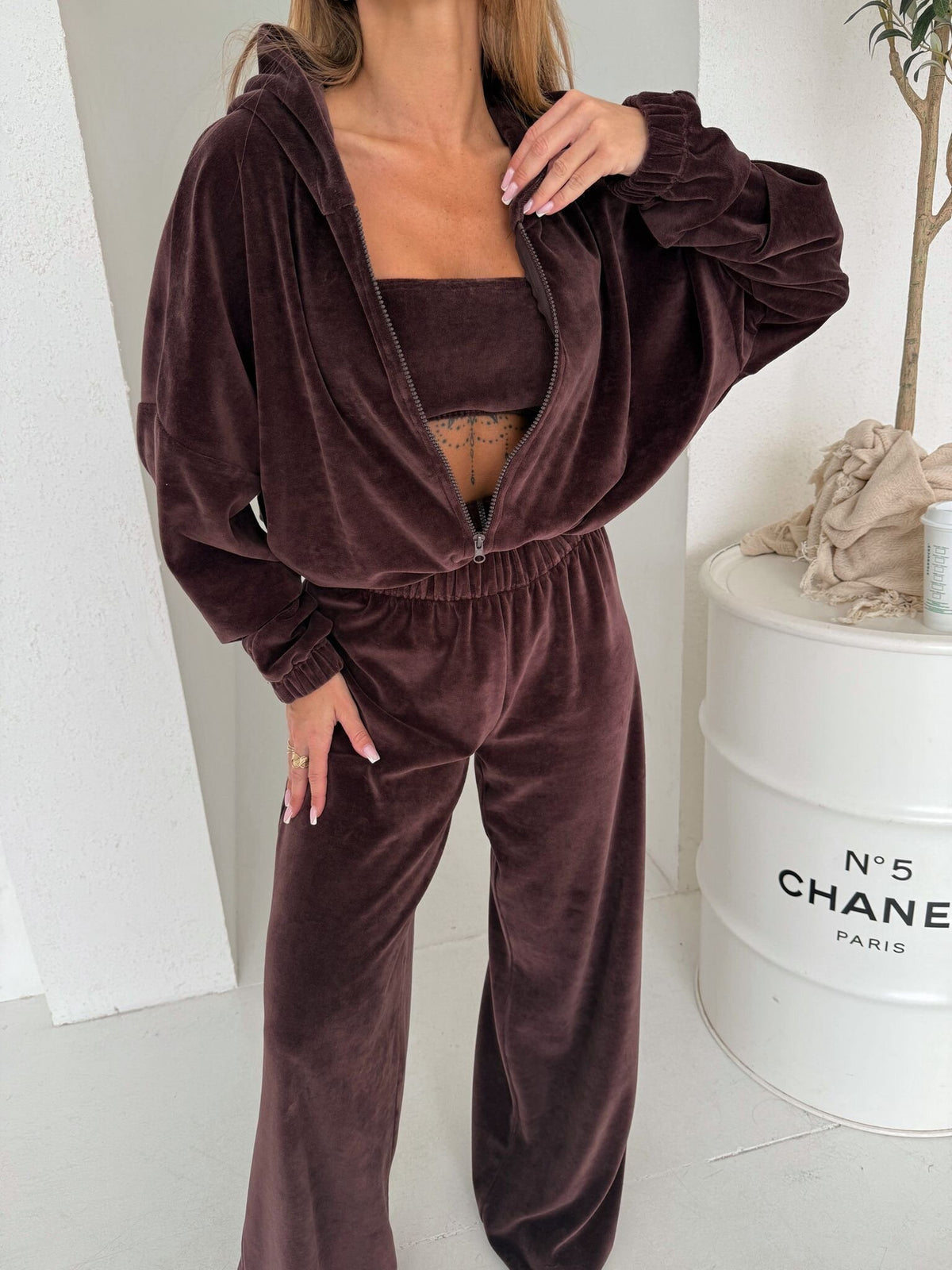 Afternoon Nap Hooded Cardigan and Elastic Wide-Leg Pants