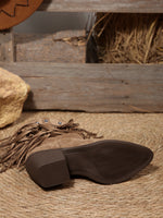 Tassel rivet pointed toe chunky high heel ankle boots