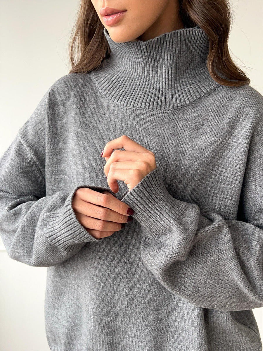 Loose-fitting turtleneck simple solid color pullover sweater