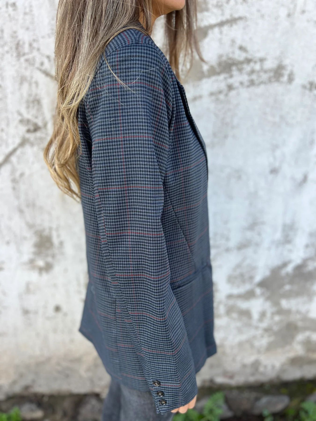 Blazer de bolso com botão único em estilo pied-de-poule