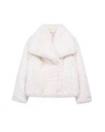 Arctic Embrace Cropped Large Lapel Plush Jacket