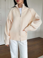 Cozy solid color stand collar zipper knitted cardigan top