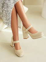 Suede Waterproof Platform Chunky Heel Square-toe Pumps