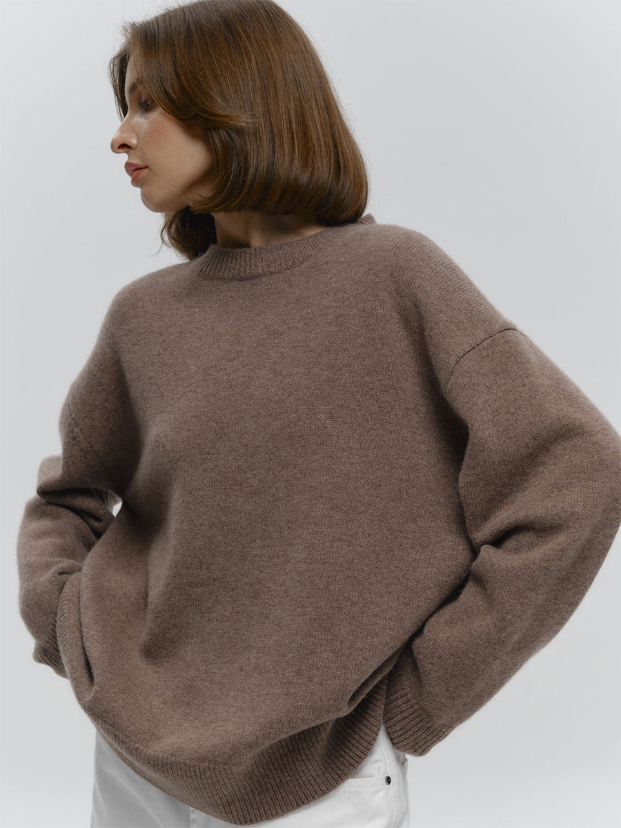Pull ample et simple en tricot de couleur unie