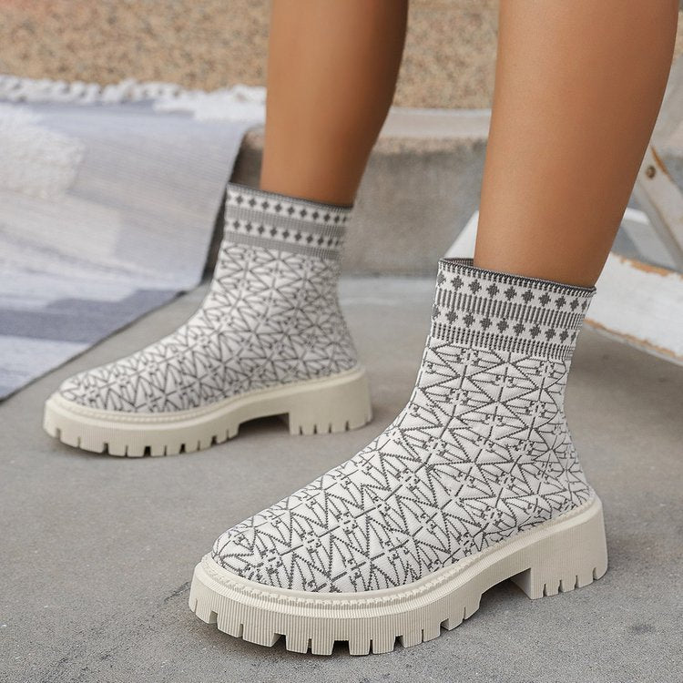 High-Top-Schornsteinstiefel aus Flyknit-Stretch mit geometrischem Muster