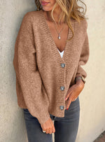 Long-sleeved button-down loose chunky knit sweater
