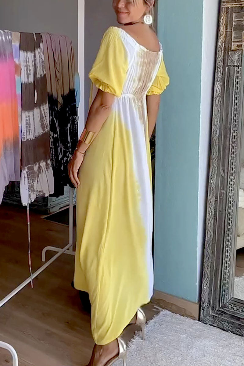 Kleid mit V-Ausschnitt und unregelmäßigem Farbverlauf-Print