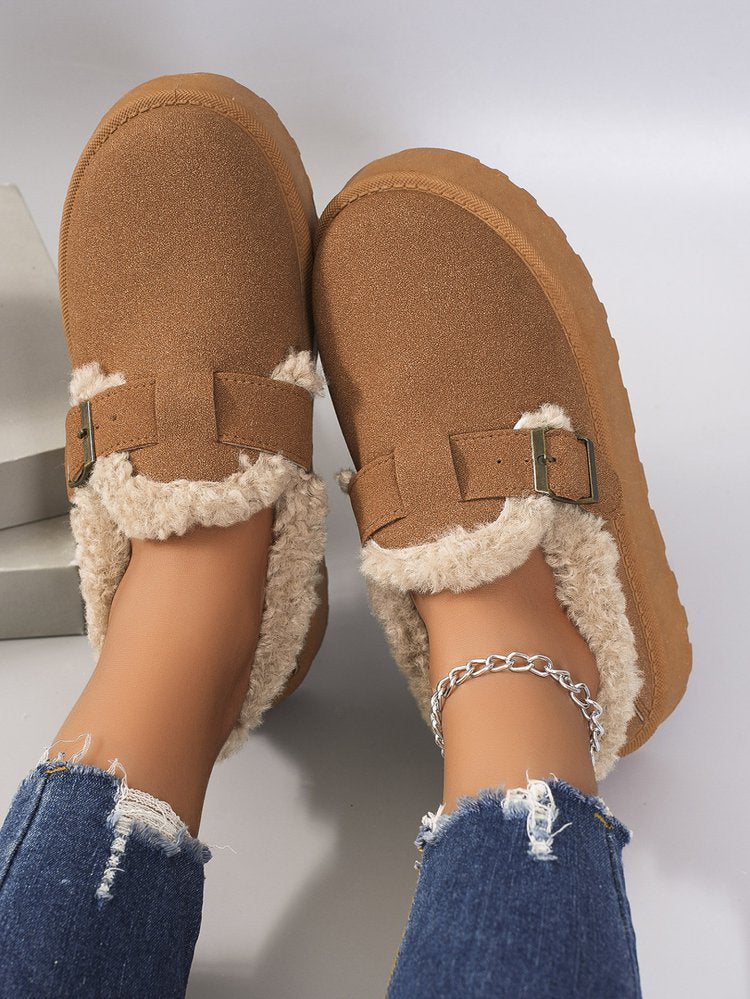 Kurze Schneestiefel aus Plüsch mit runder Spitze und dicker Sohle