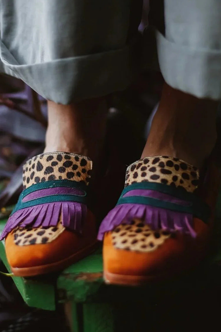 Vintage Leopard Tassel Mary Jane Loafers