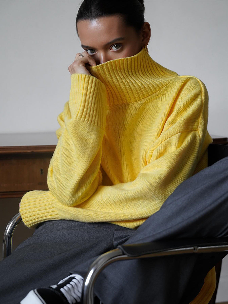 Pull ample en tricot à col roulé de couleur unie et confortable