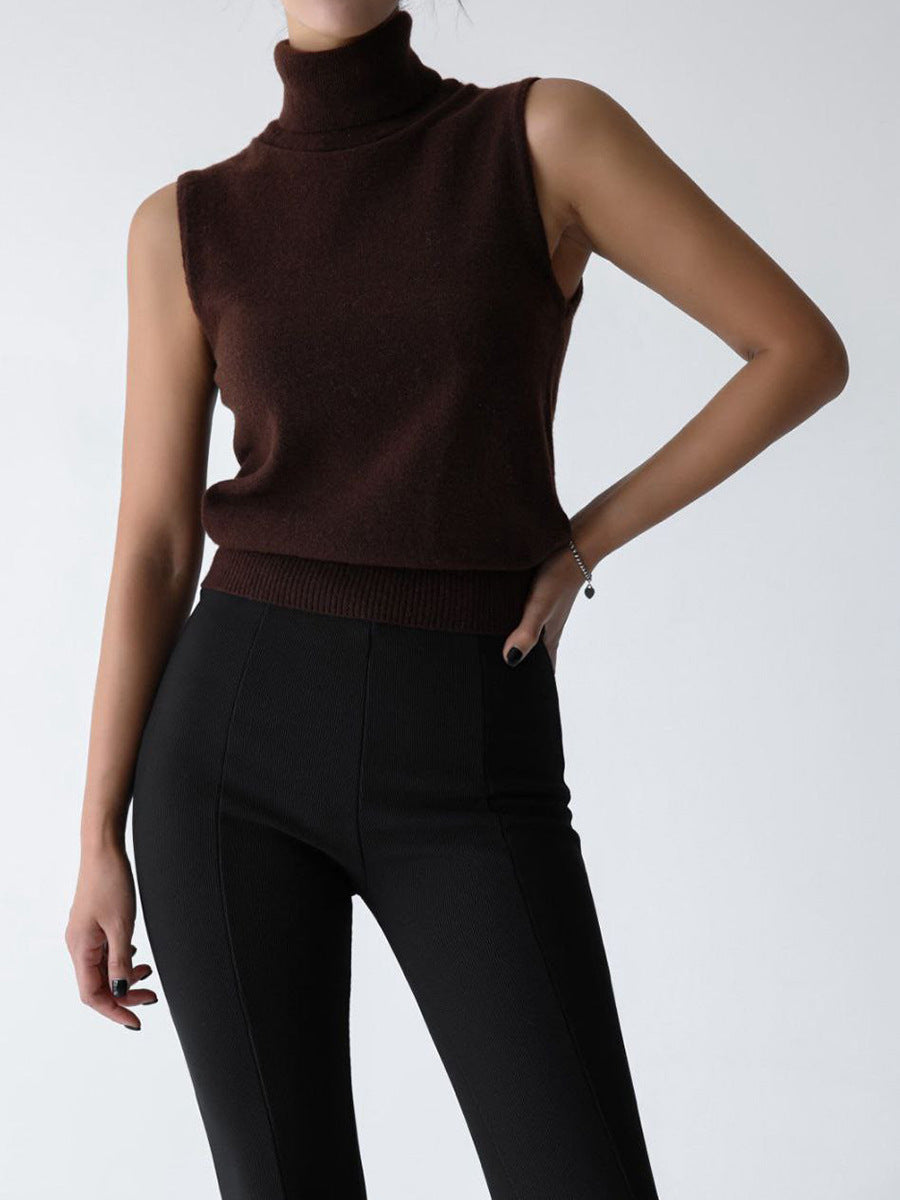 Pull sans manches à col roulé, haut sans manches simple