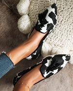 Mules contrastées léopard à franges et bout pointu