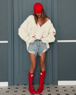 Single-breasted dachshund embroidered loose knit jacket